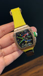 Premium Richard Mille | RM 67-02 Series  | Rose Case | Skeleton | Yellow Strap | Black Dial