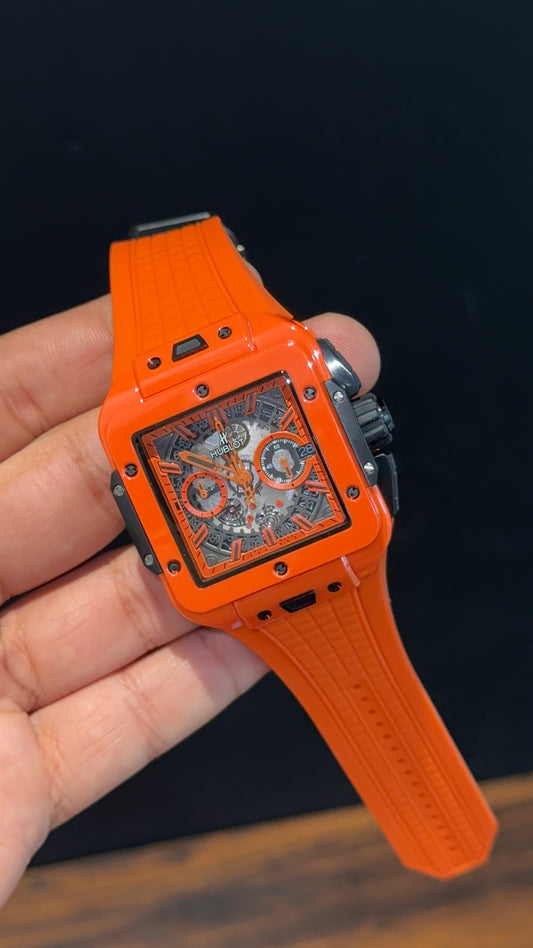 Premium Hublot Square | Big Bang Unico Edition | Orange Fanta Strap | Orange Dial - twentyfour