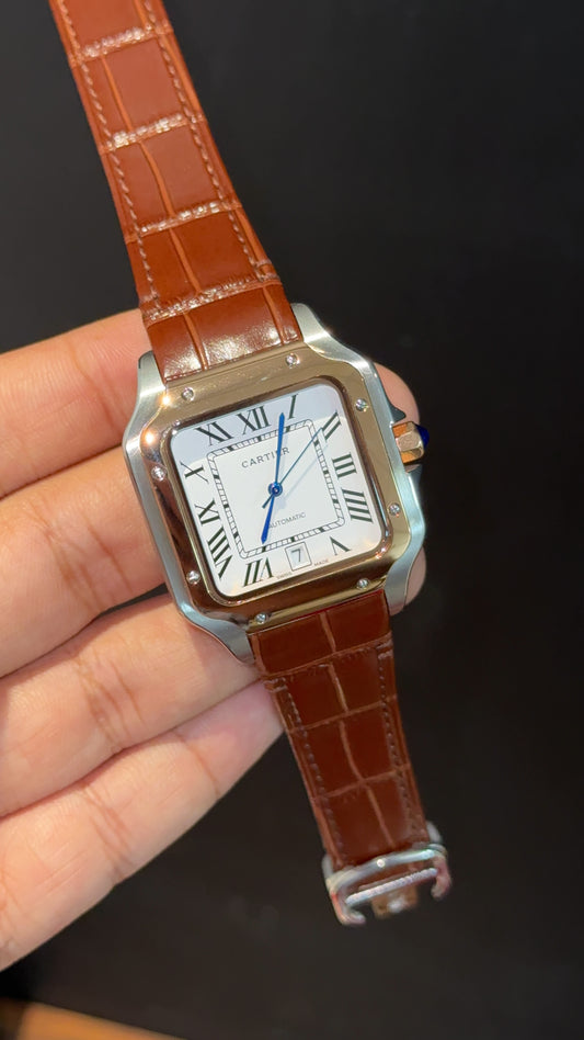 Cartier Santos | Rose TT Case | Brown Strap | White Dial - twentyfour