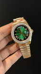 Daydate | Diamond Bezel | Rose Chain | Gradient Green Index Dial