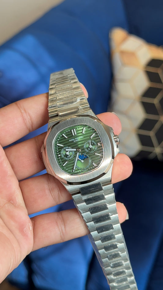 Pp MoonPhase | Silver | Chrono | Green Dial