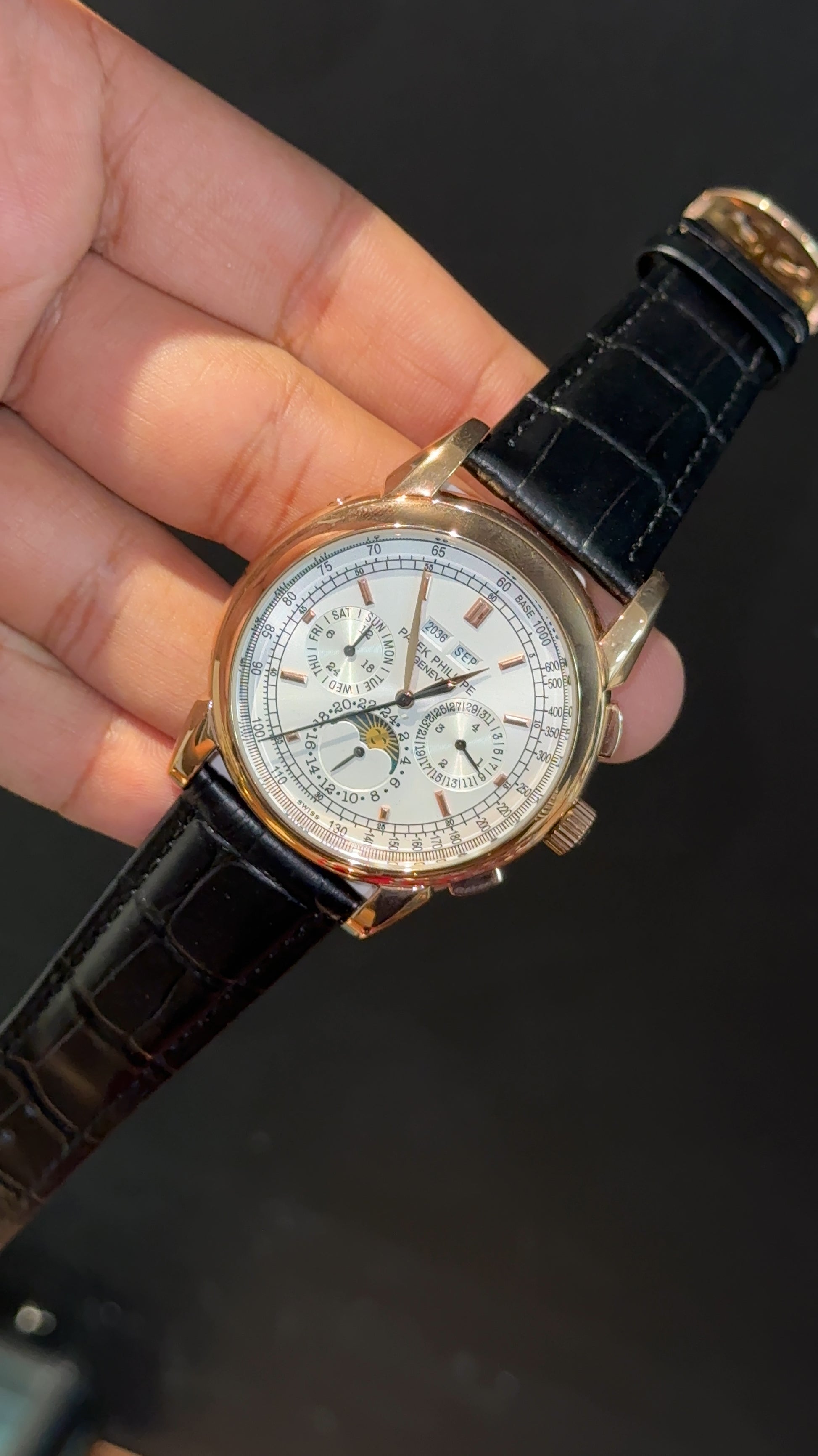 Patek Century | Auto | Rose Case | Moonphase | White Dial | Black Leather Strap - twentyfour