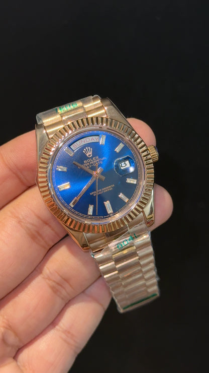 DayDate | Rose Chain | Pearl Digit | Blue Dial