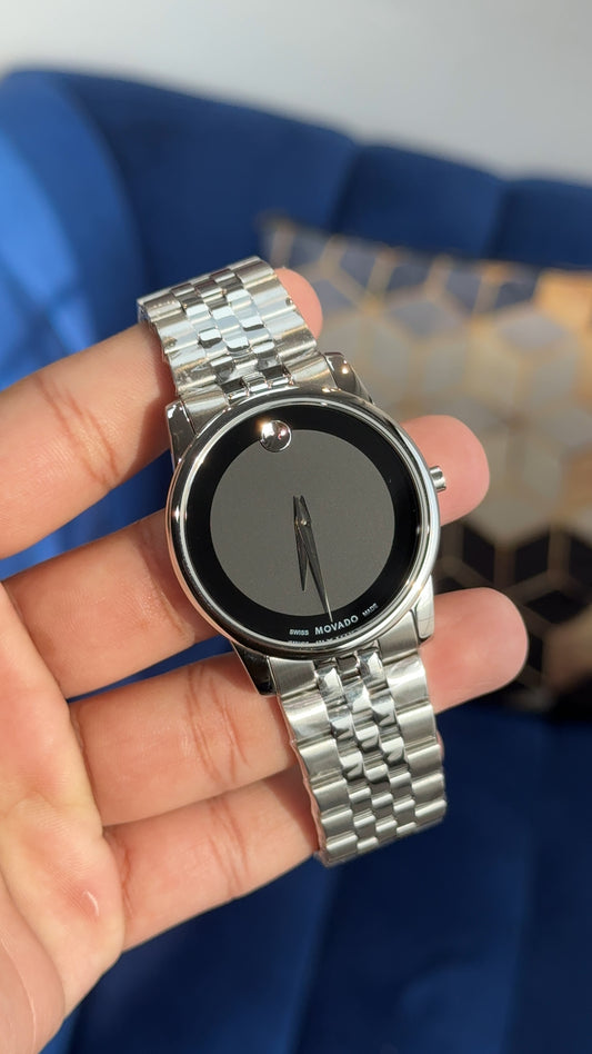 Movado Silver | Men Jubilee Chain | Black Dial