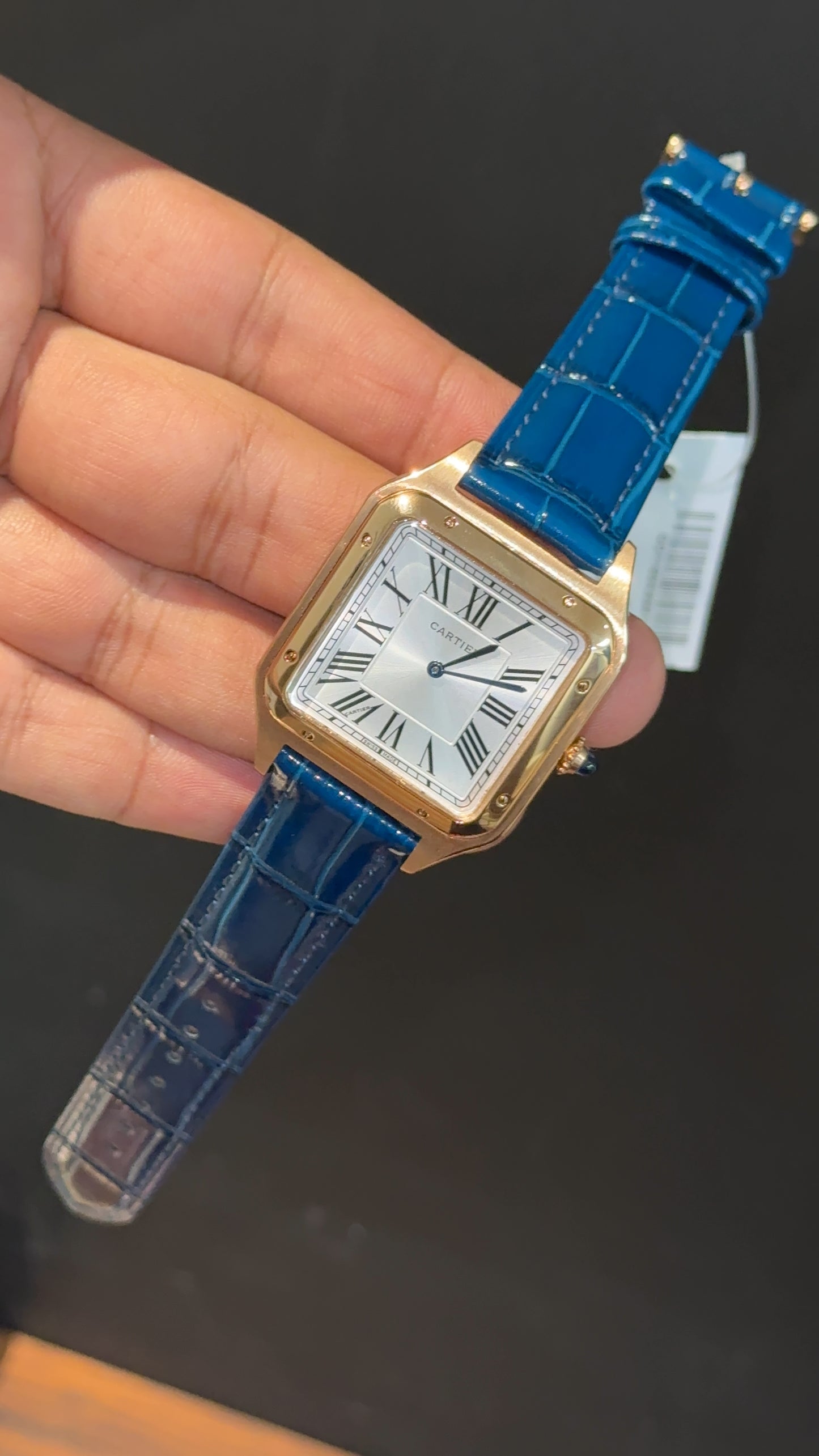 Cartier Santos | Rose Case | Blue Dumont Strap | White Dial