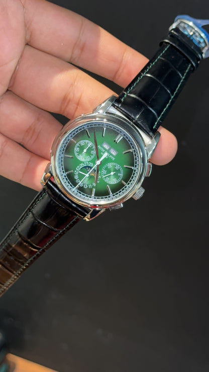 Patek Century | Auto | Silver Case | Gradient Green Dial | Black Leather Strap - twentyfour