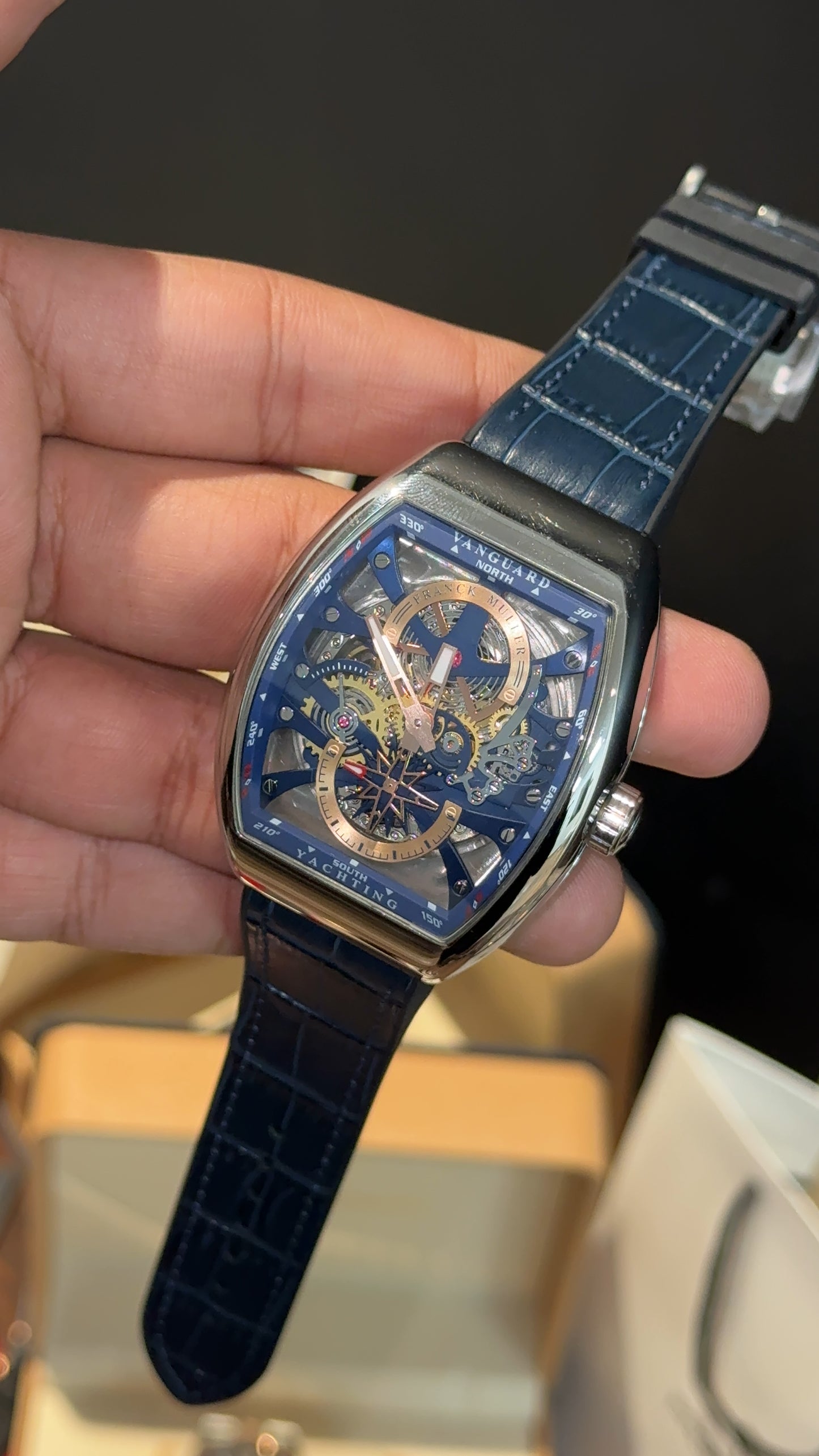 Premium Franck Muller | Vanguard S6 Edition | Yachting Skeleton | Blue Strap | Blue Dial