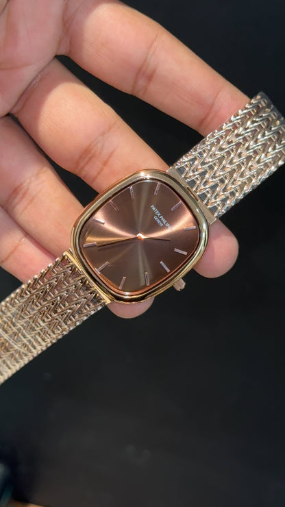 Pp Ellipse | Rose Mesh Chain | Brown Ebony Dial