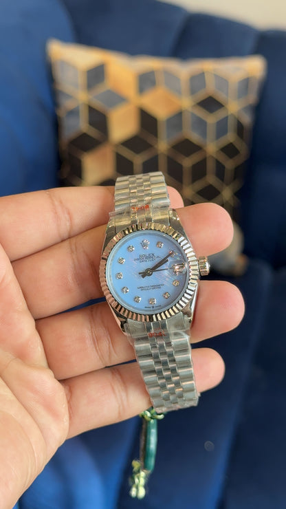 Datejust 27mm silver skyblue dial diamond digit jubilee chain