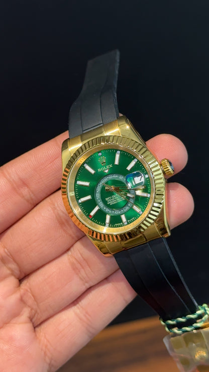 Sky Dweller | Gold | Pvc Strap | Green Dial