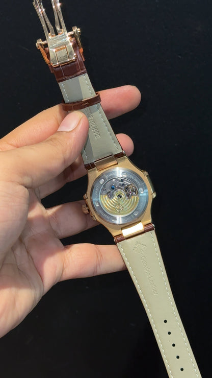 Pp Auto | Moonphase | Yearly Edition | Rose Case | Brown Leather Strap | Brown Dial
