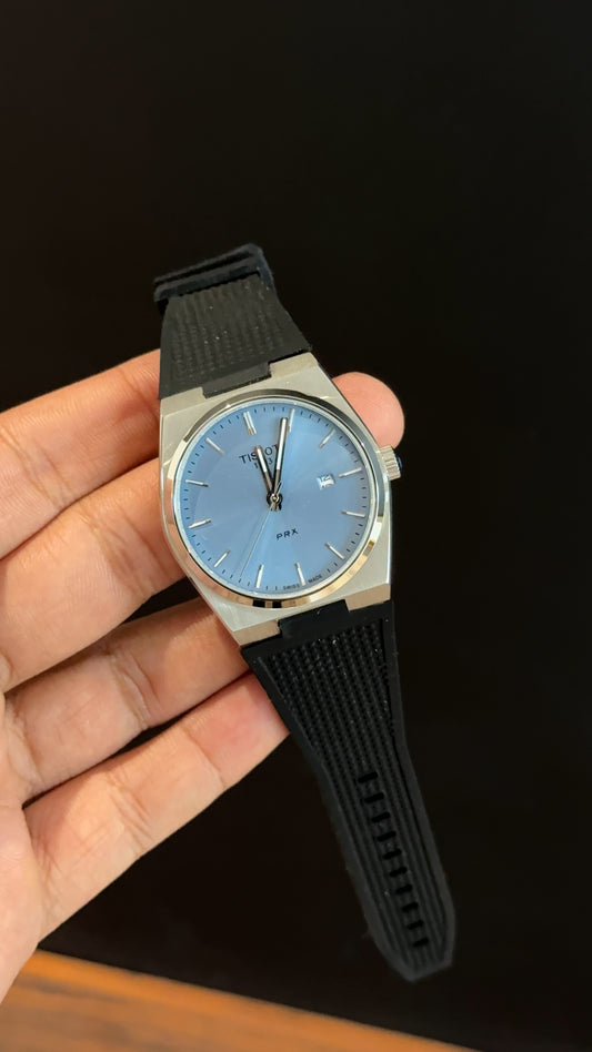 Tissot Prx | Silver Case | Black Silcone Strap | Sky Blue Dial