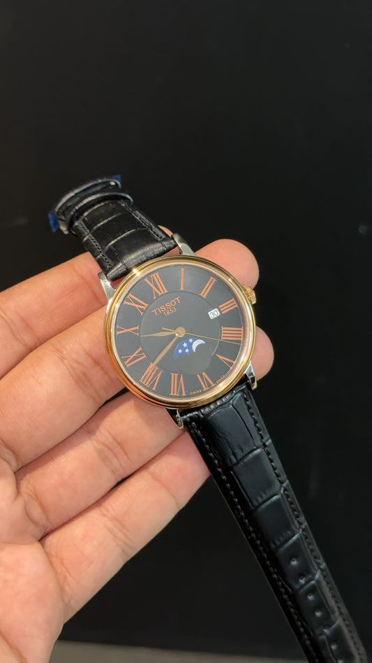 Tissot Rose | Moonphase | Black Leather Strap | Rose Digit Black Dial