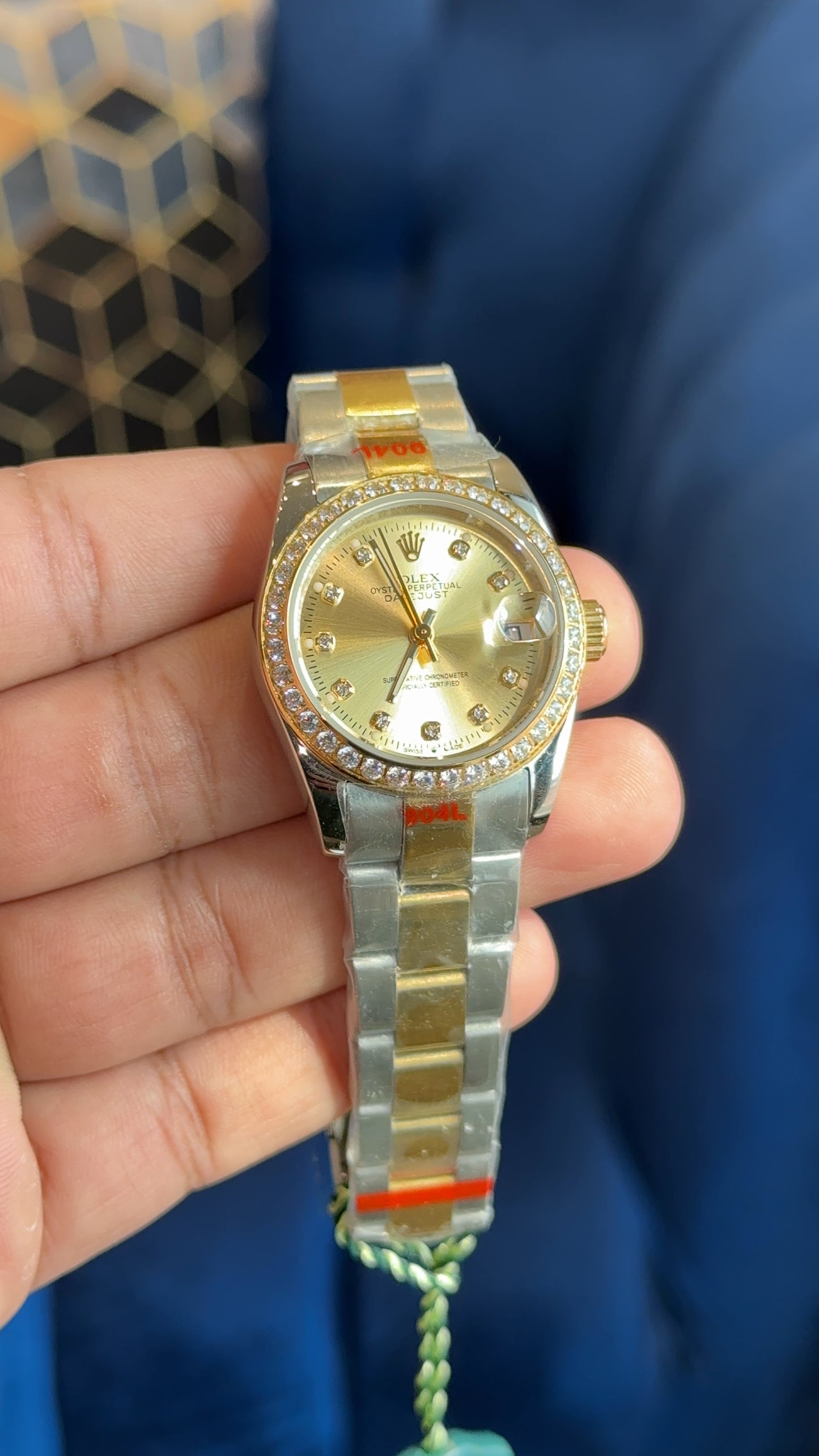 Datejust 27mm tt gold dial diamond digit oyester chain