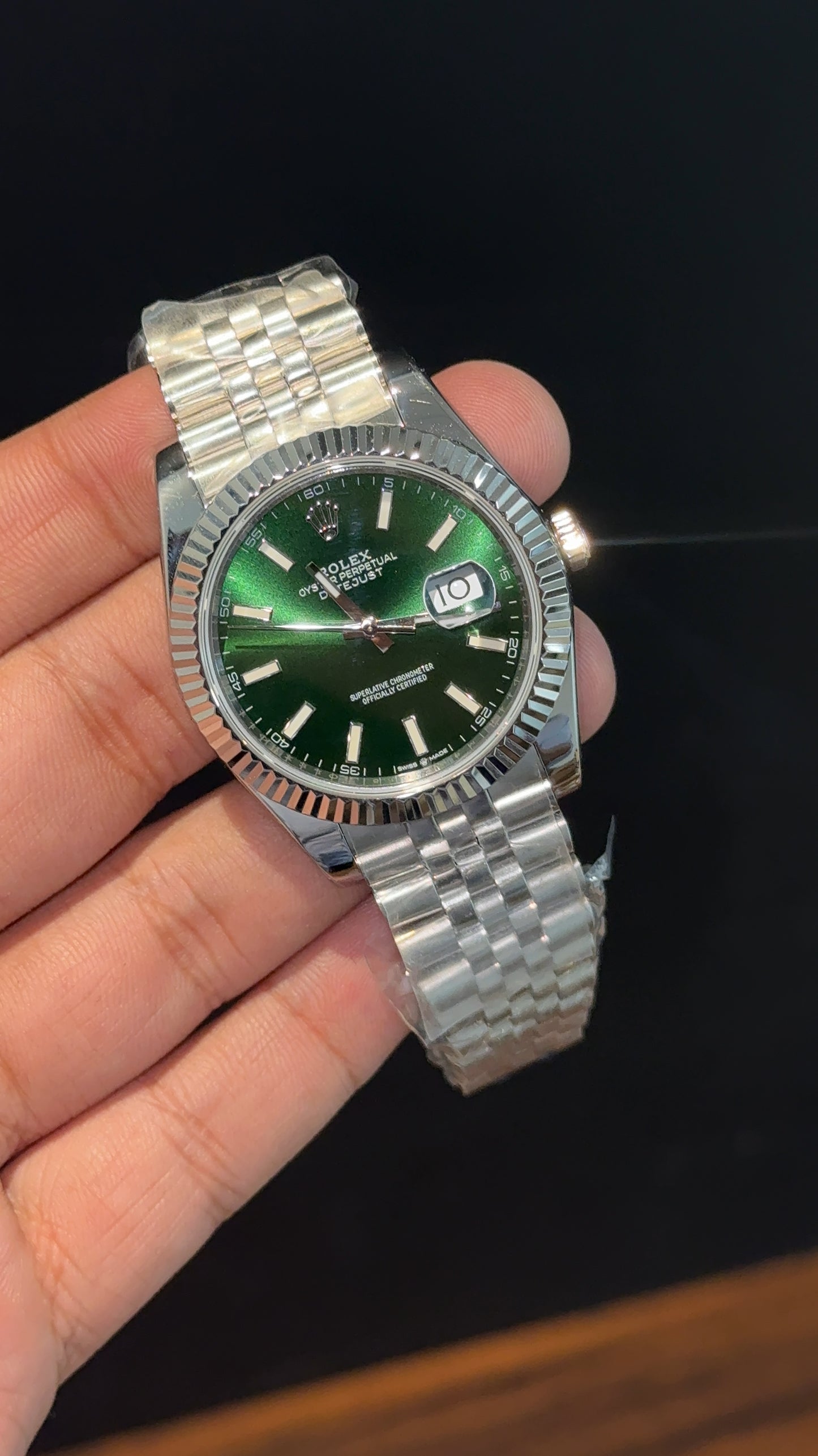 Premium Datejust | Silver Chain | Green Dial