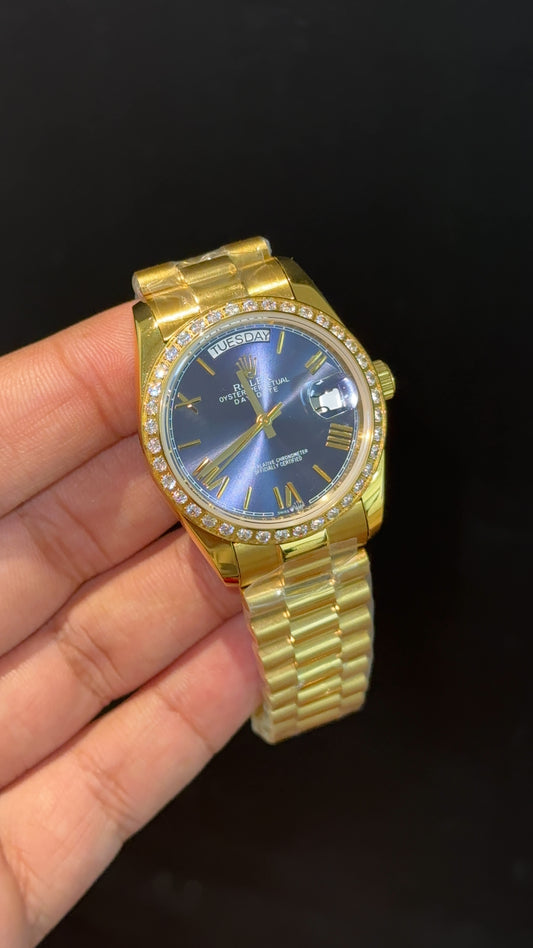 Daydate | 36mm | Gold Chain | Diamond Case | Purplish Index Dial - twentyfour