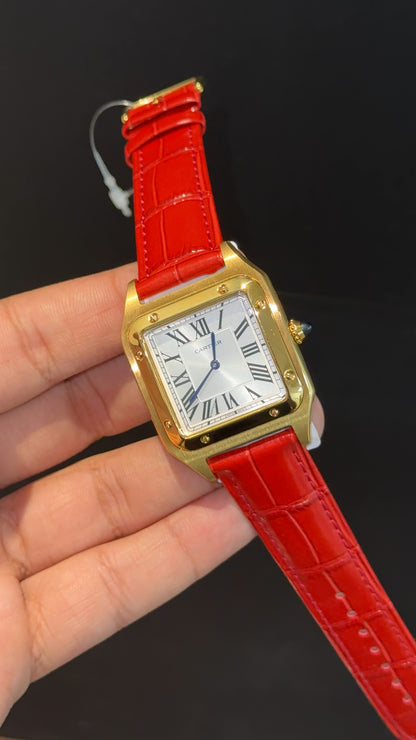 Cartier Dumont Lacquer | Gold Case | Red Leather Strap | White Dial - twentyfour