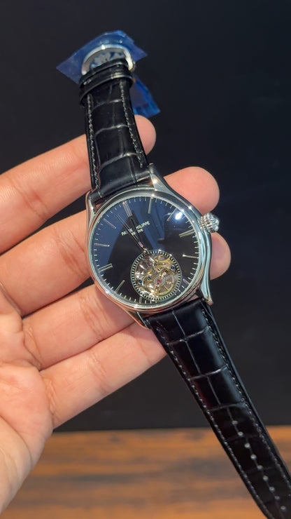 Pp Auto | Pendulum | Silver | Black Strap | Black Index Dial