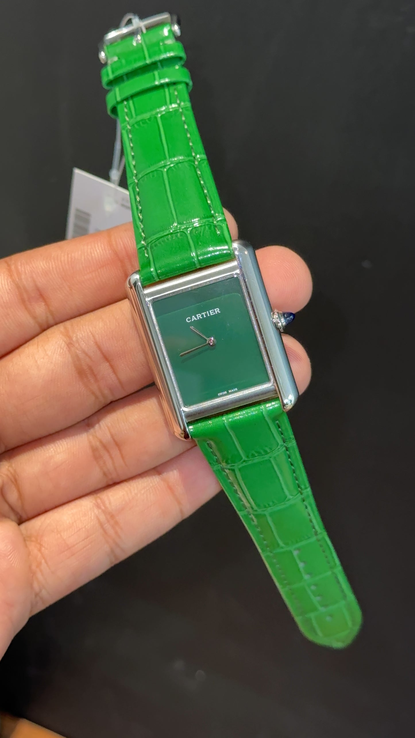 Cartier Tank | Silver | Green Leather Strap | Green Crafted Dial