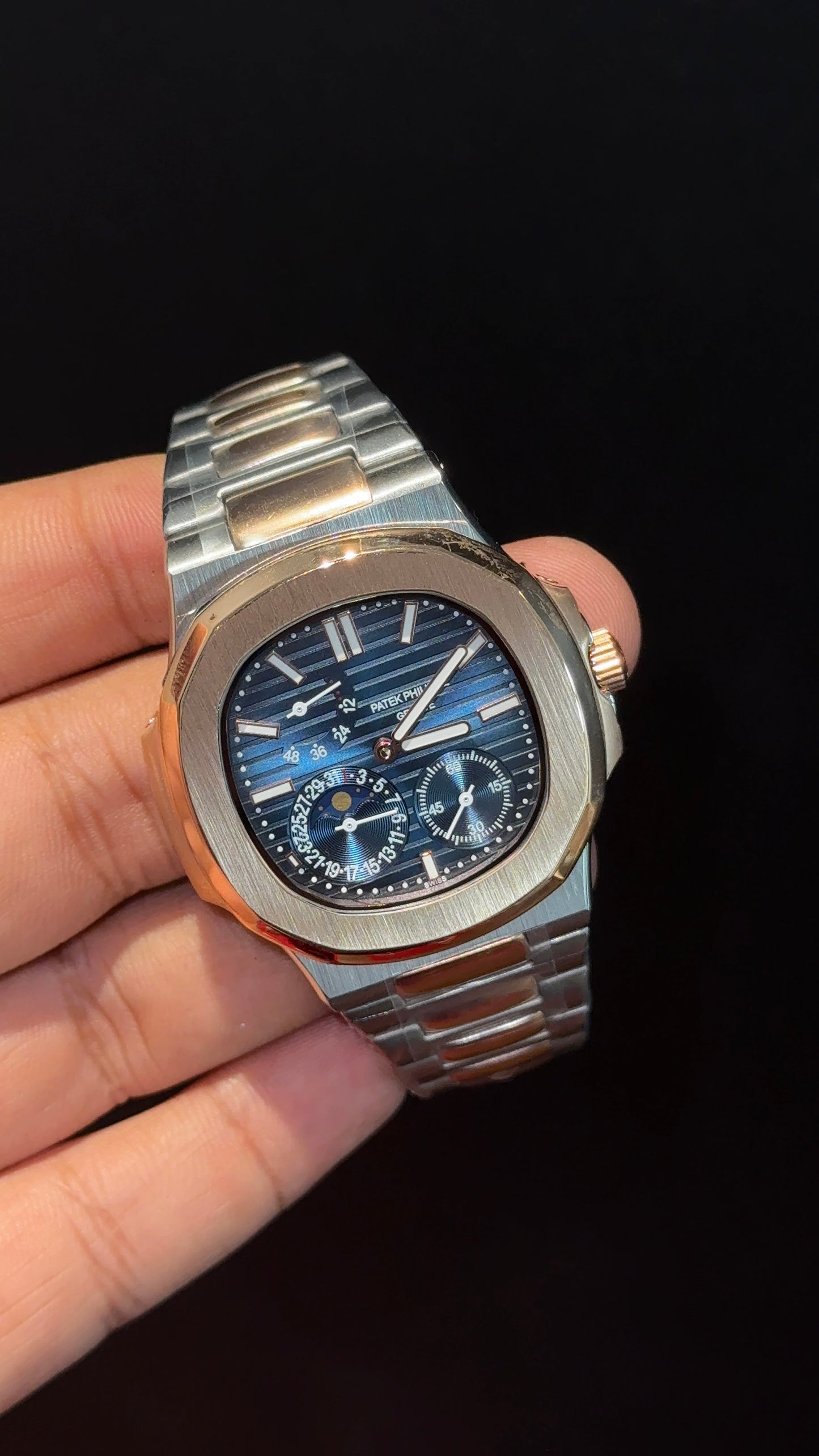 Pp Auto | Moonphase | Rose Two Tone | Sub Blue Dials