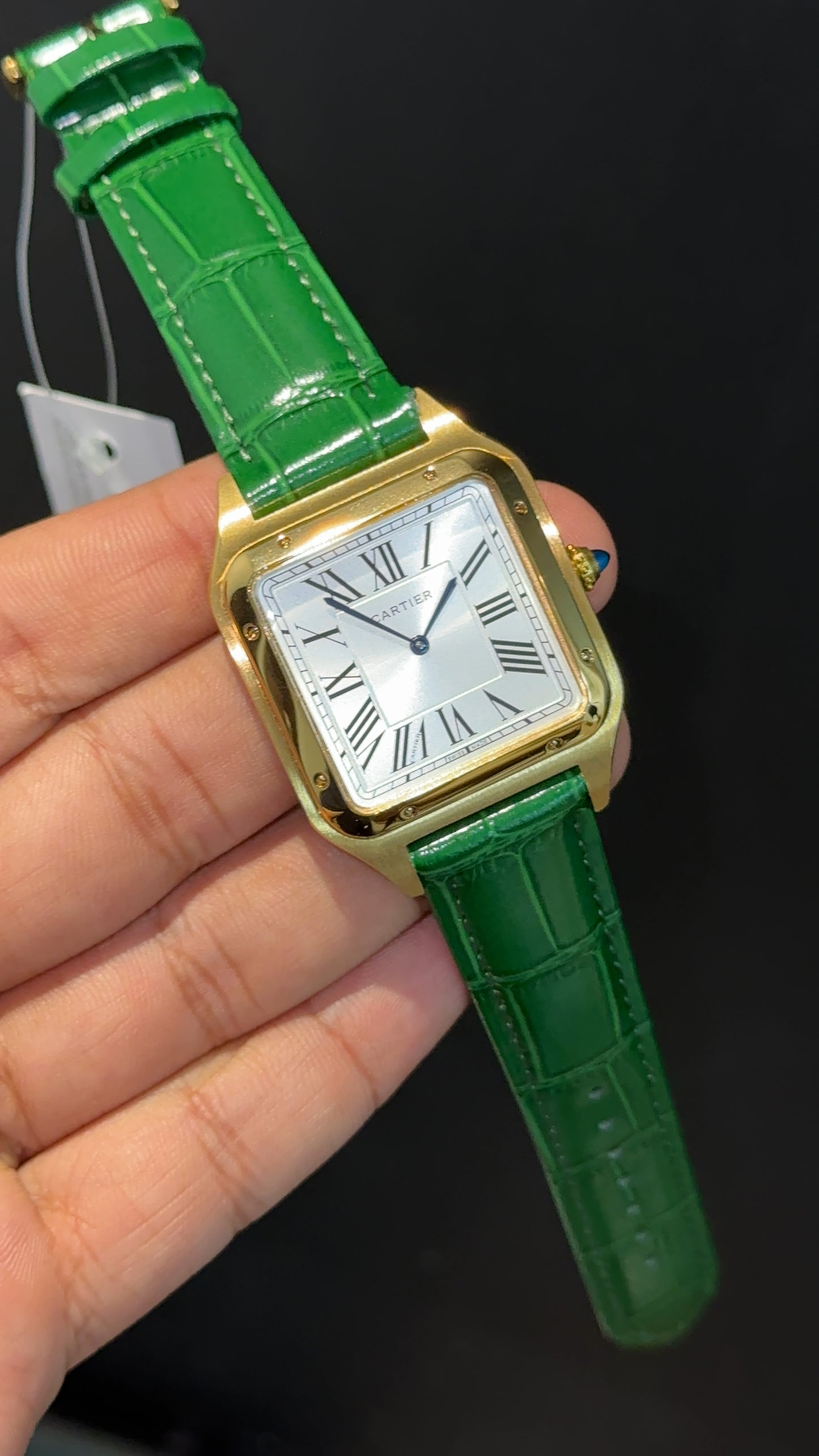 Cartier Santos | Gold Case | Green Dumont Strap | White Dial