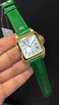 Cartier Santos | Gold Case | Green Dumont Strap | White Dial