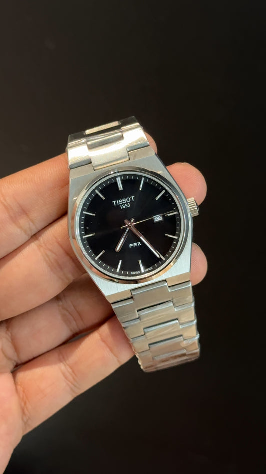 Tissot Prx | Quartz | Silver Chain | Black Plain Dial