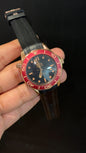 Omega Seamaster | Rose Red Bezel | Black Strap | Black Plain Dial - twentyfour