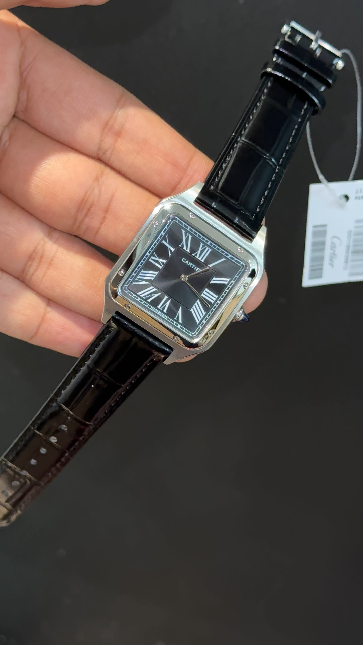 Cartier Santos | Silver Case | Black Dumont Strap | Black Dial