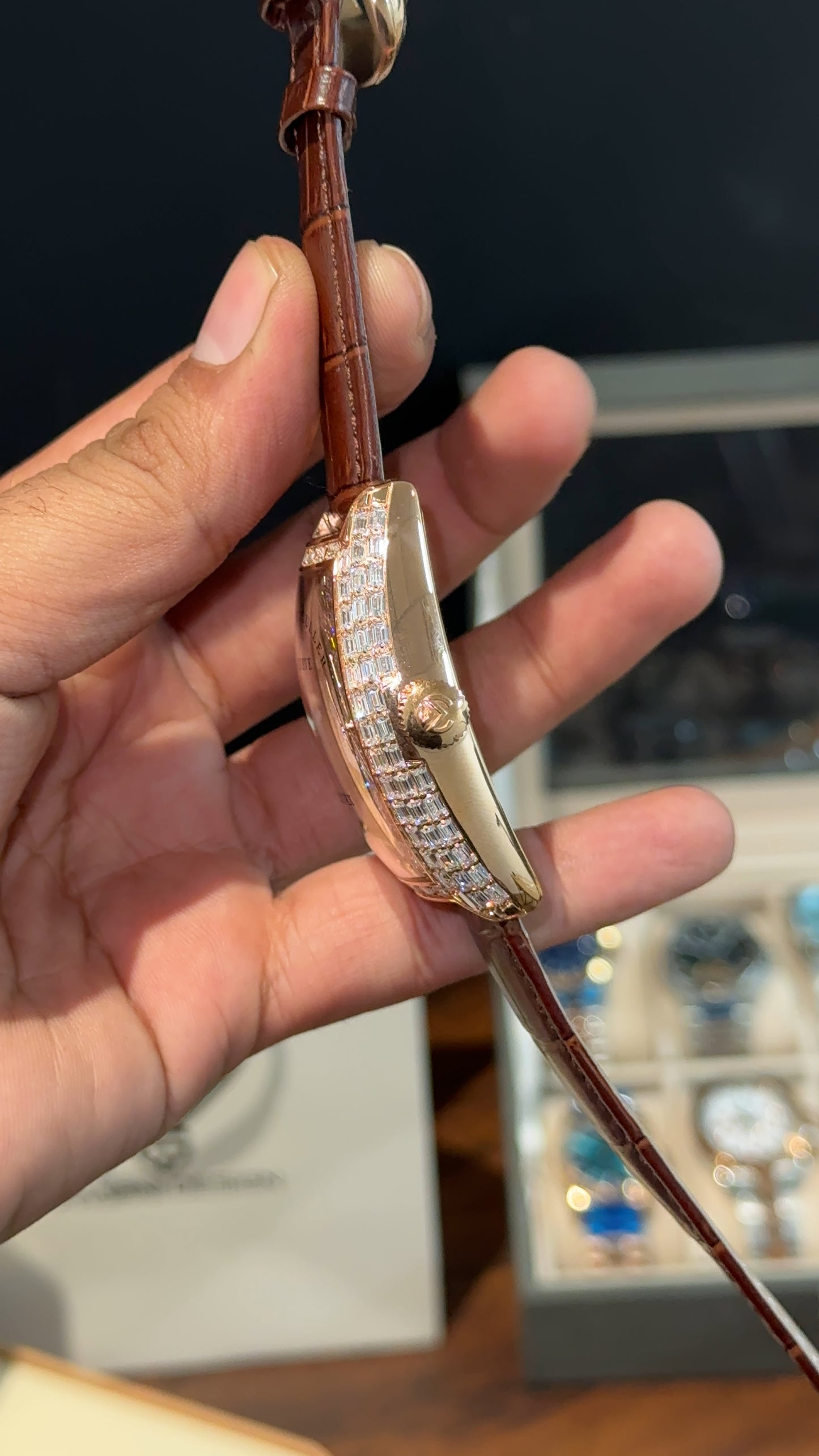 Premium Franck Muller | Mother Of Pearl | Brown Leather Strap | Rose Pearl Dial