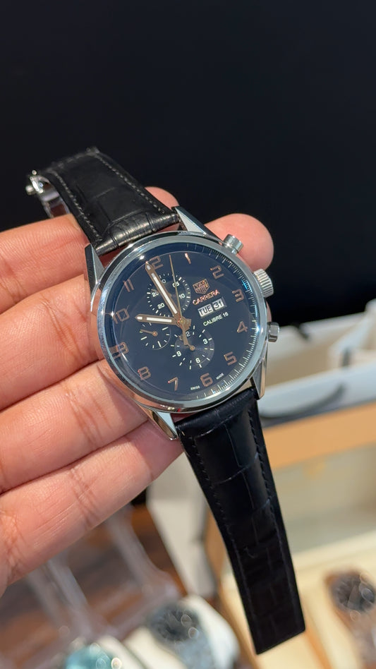 Tag Carrera | Caibre 16 | Back Leather Strap | Chrono | DayDate | Black Dial