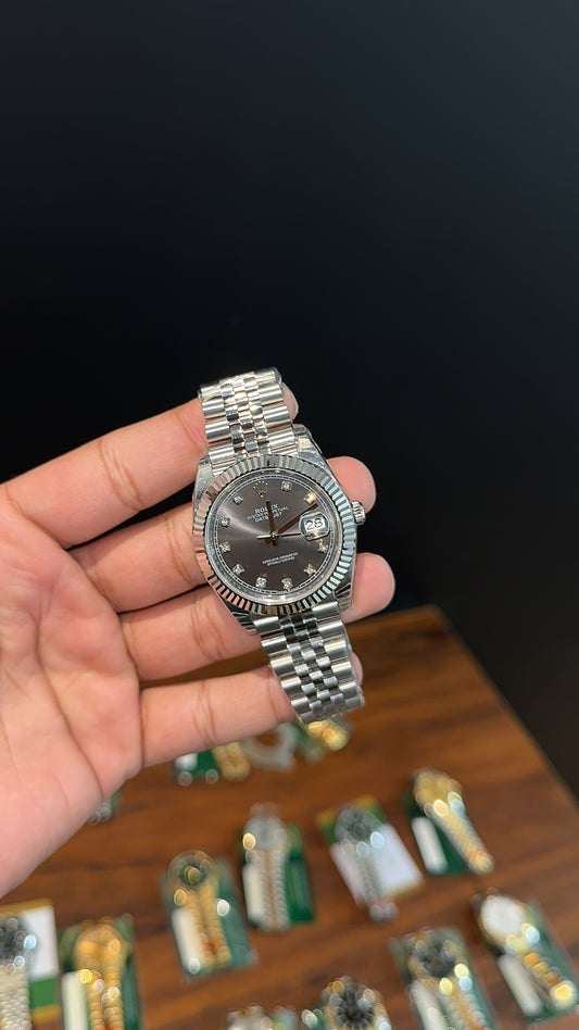 Premium Datejust | 40mm | Silver Chain | Grey Diamond Dial