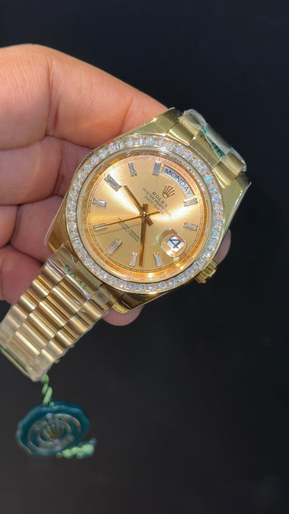 DayDate | Diamond Bezel | Gold Chain | Gold Pearl Dial
