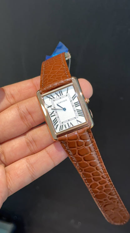 Cartier Tank | Rose | Brown Leapord Strap | White Dial