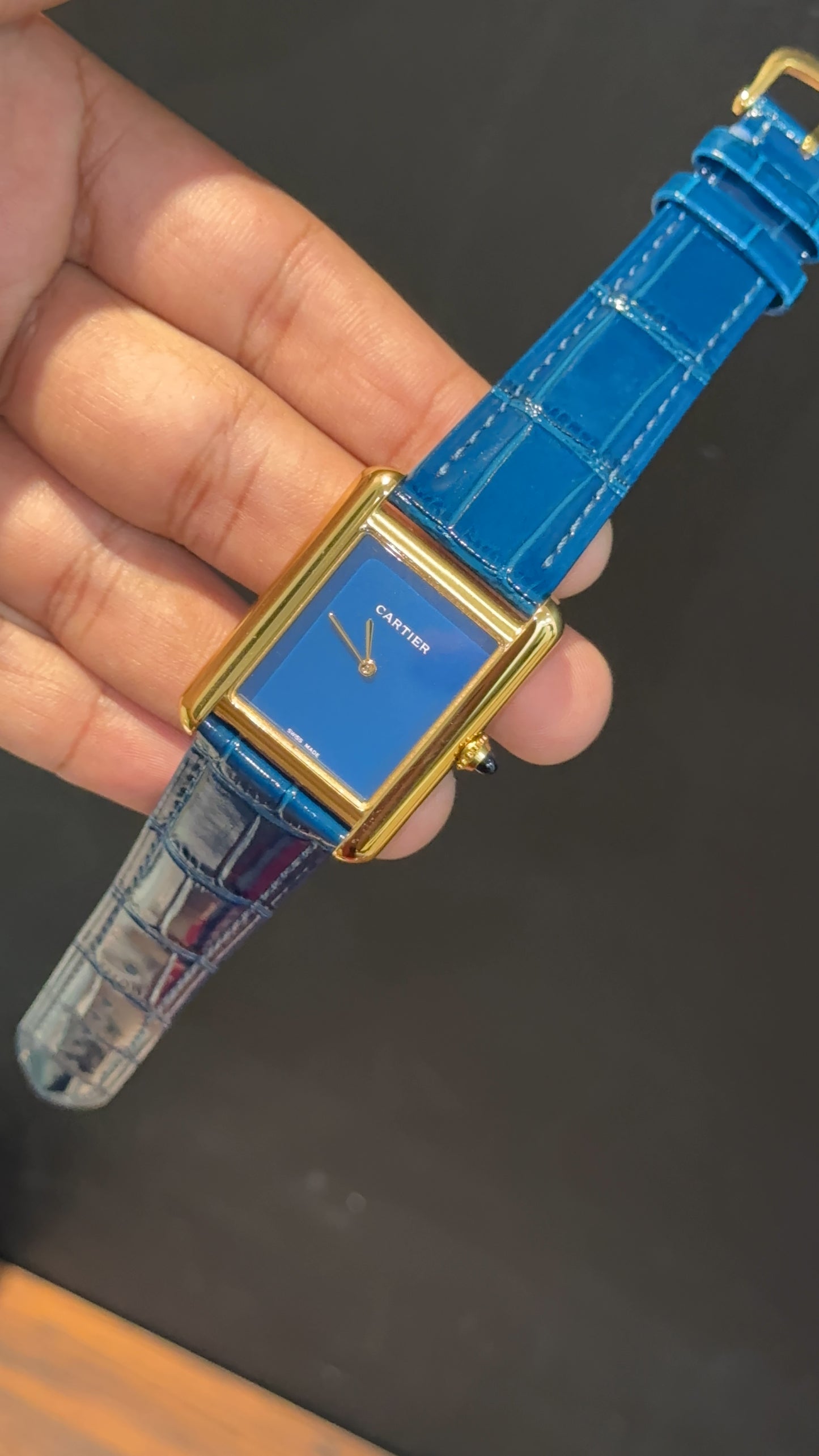 Cartier Tank | Gold | Blue Leather Strap | Blue Crafted Dial