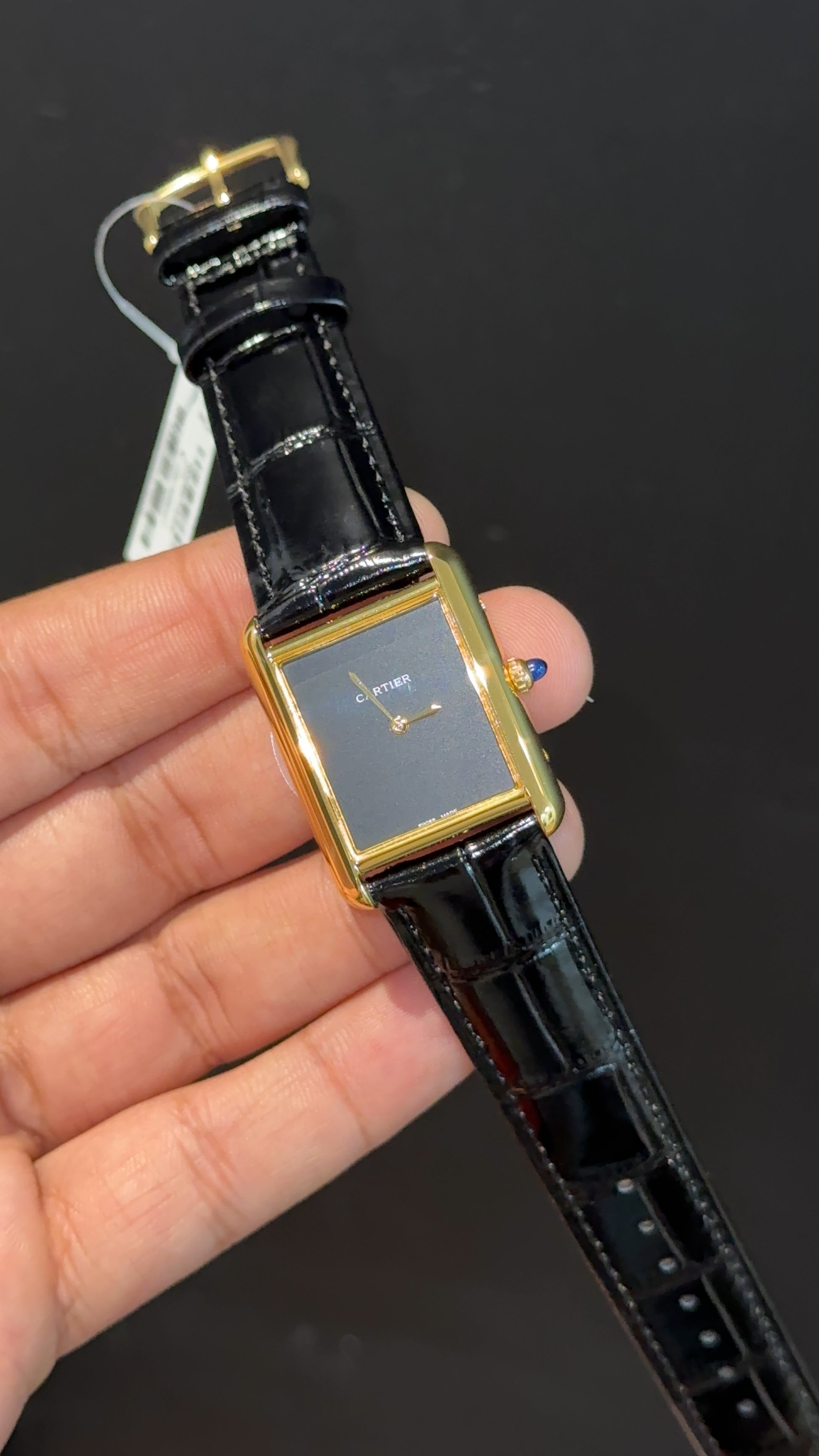 Cartier Tank | Gold | 36mm | Black Leather Strap | Black Dial - twentyfour