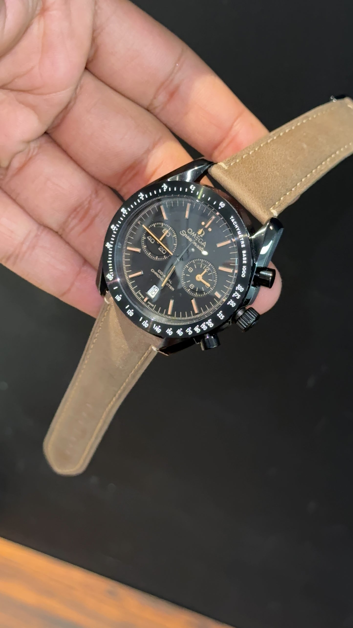 Omega Speedmaster | Black Bezel | Light Brown Strap | Black Dial - twentyfour