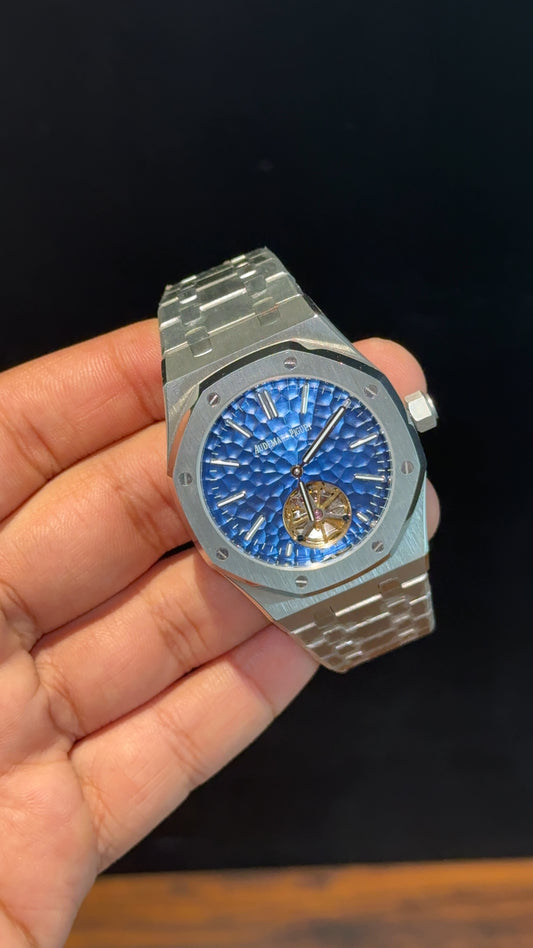 AP Auto | Silver Chain | Pendulum | Sunburst Pattern | Blue Dial