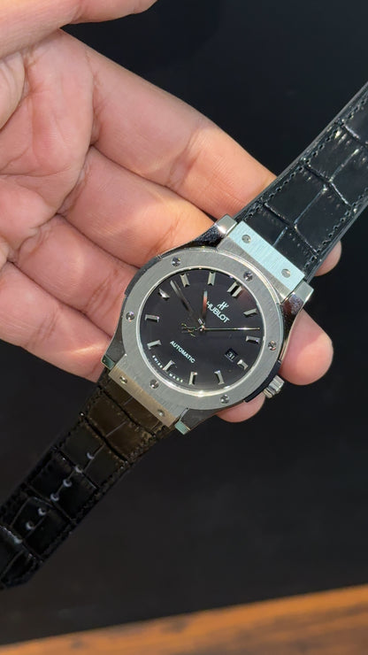 Hublot Auto | Silver Case | Black Strap | Black Dial