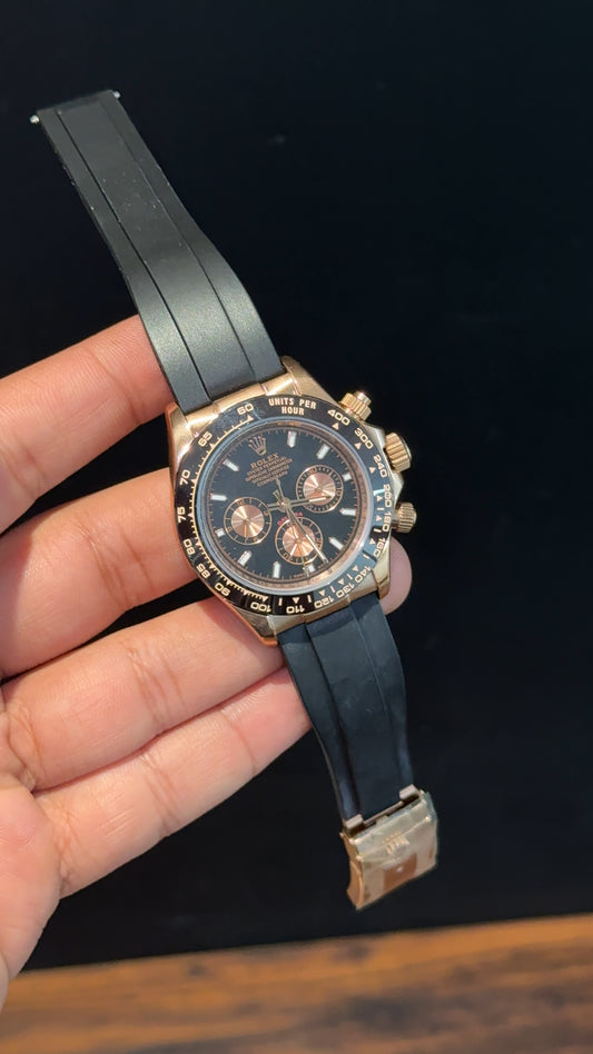 Daytona | Rose | Pvc Strap | Rose Chrono | Black Dial - twentyfour