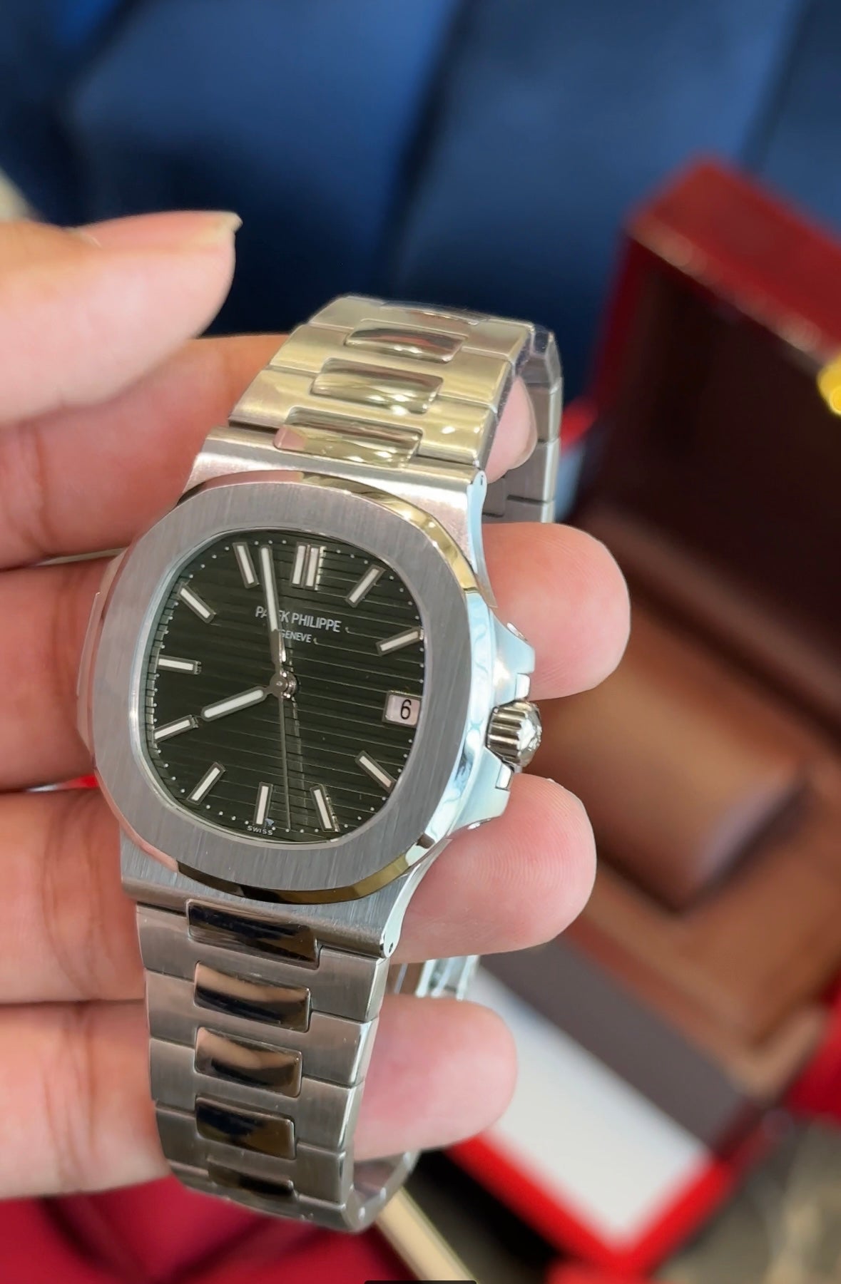 Patek naut silver olive green