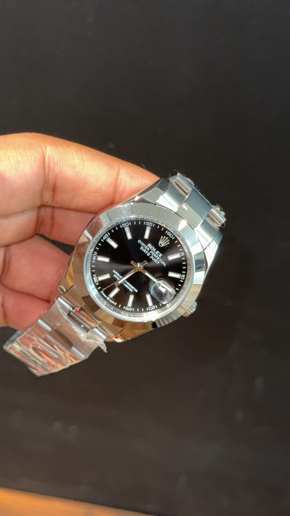 Datejust | Silver Oyester Chain | Plain Bezel | Black Dial - twentyfour