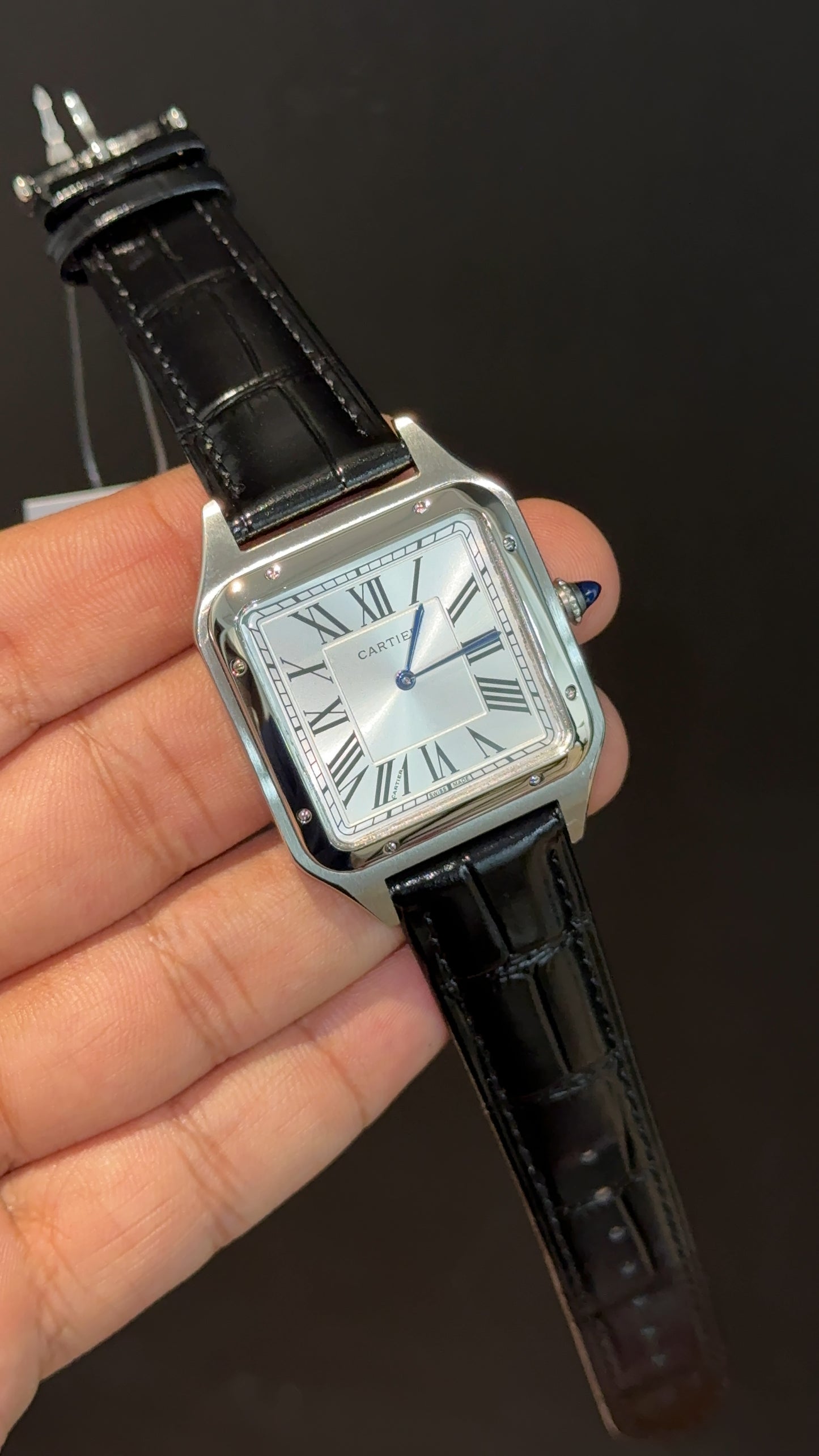 Cartier Santos | Silver Case | Black Dumont Strap | White Dial