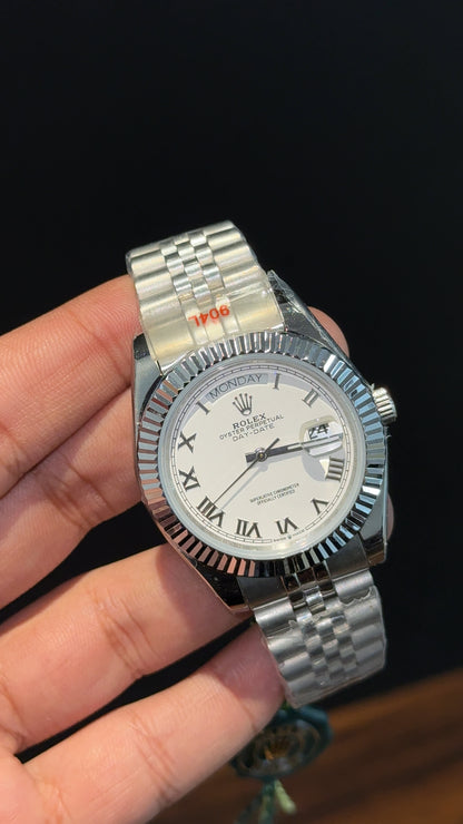 Daydate | Silver Chain | Roman Digit | White Dial