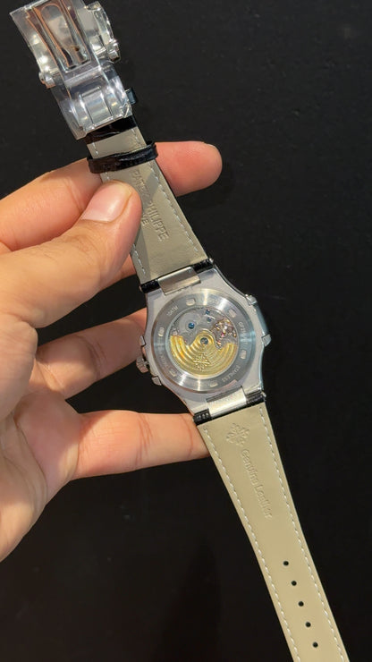 Pp Auto | Moonphase | Yearly Edition | Silver Case | Black Leather Strap | Black Dial