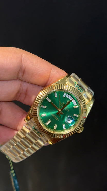 Daydate | Gold Chain | Pearl Digit | Greenish Dial