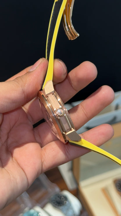 Executive Jacob and Co | Rose Bezel | Double Tourbillon | Black Strap With Yellow Accent | Gotham City Batman | Black Dial