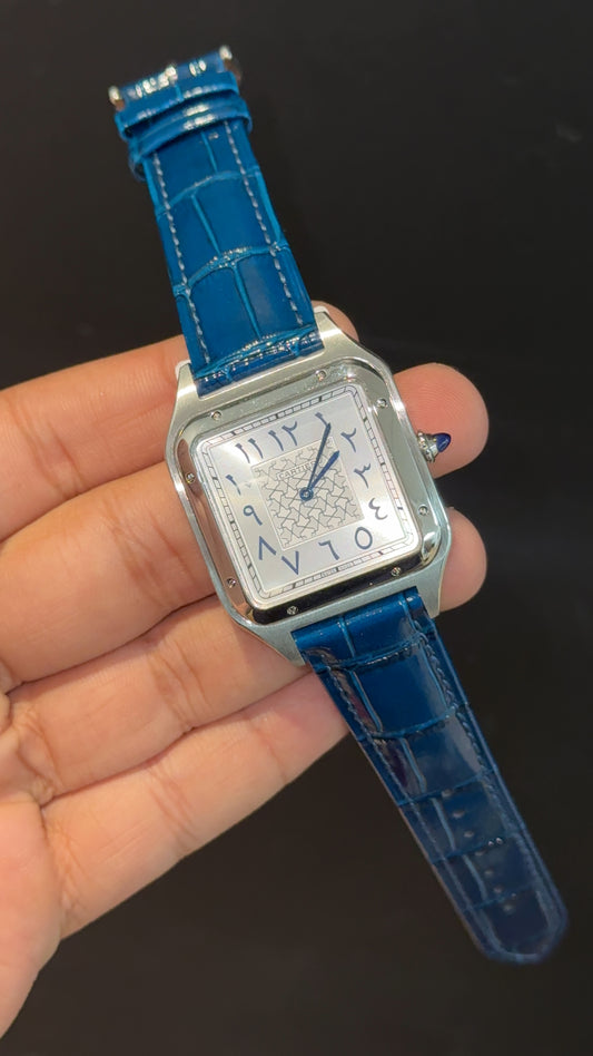 Cartier Dumont Lacquer | Silver Case | Blue Leather Strap | White Arabic Dial - twentyfour