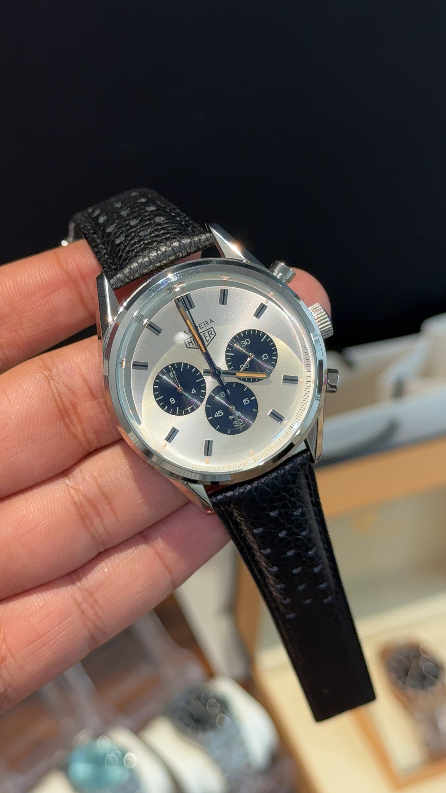 Tag Carrera | Back Leather Strap | Chrono | White Dial Panda