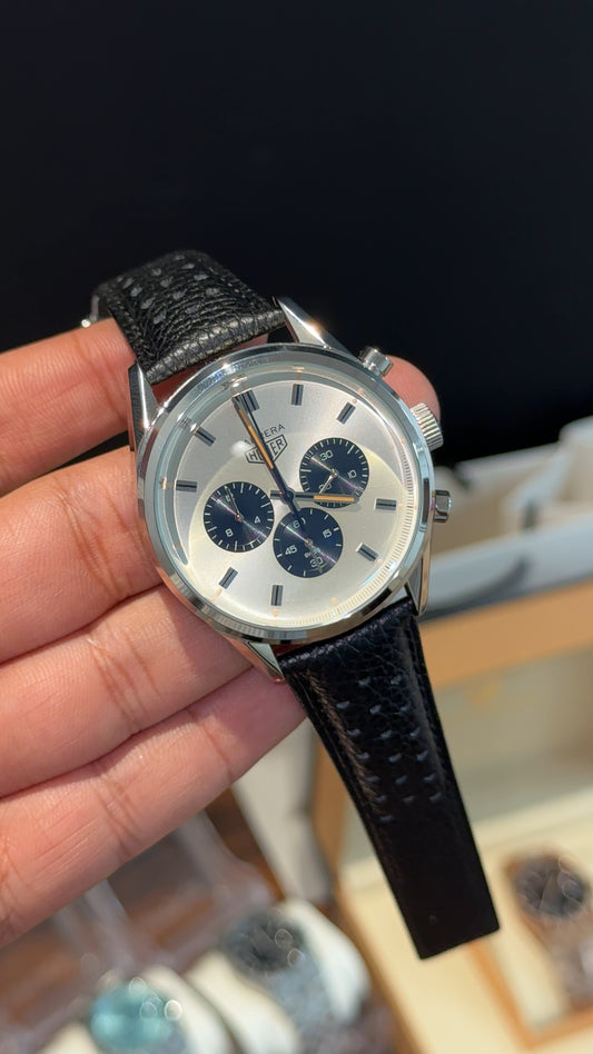 Tag Carrera | Back Leather Strap | Chrono | White Dial Panda